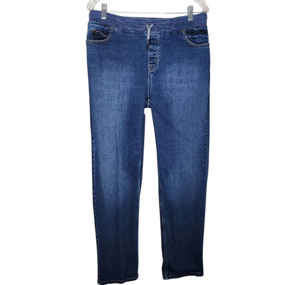 Lands End Kids Iron Knee Pull-On‎ Jeans Blue Denim Rib Waist XL 18H-20H Husky